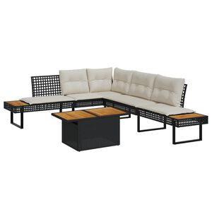 vidaXL 2 Piece Garden Sofa Set with Cushions Black Poly Rattan and Acacia
