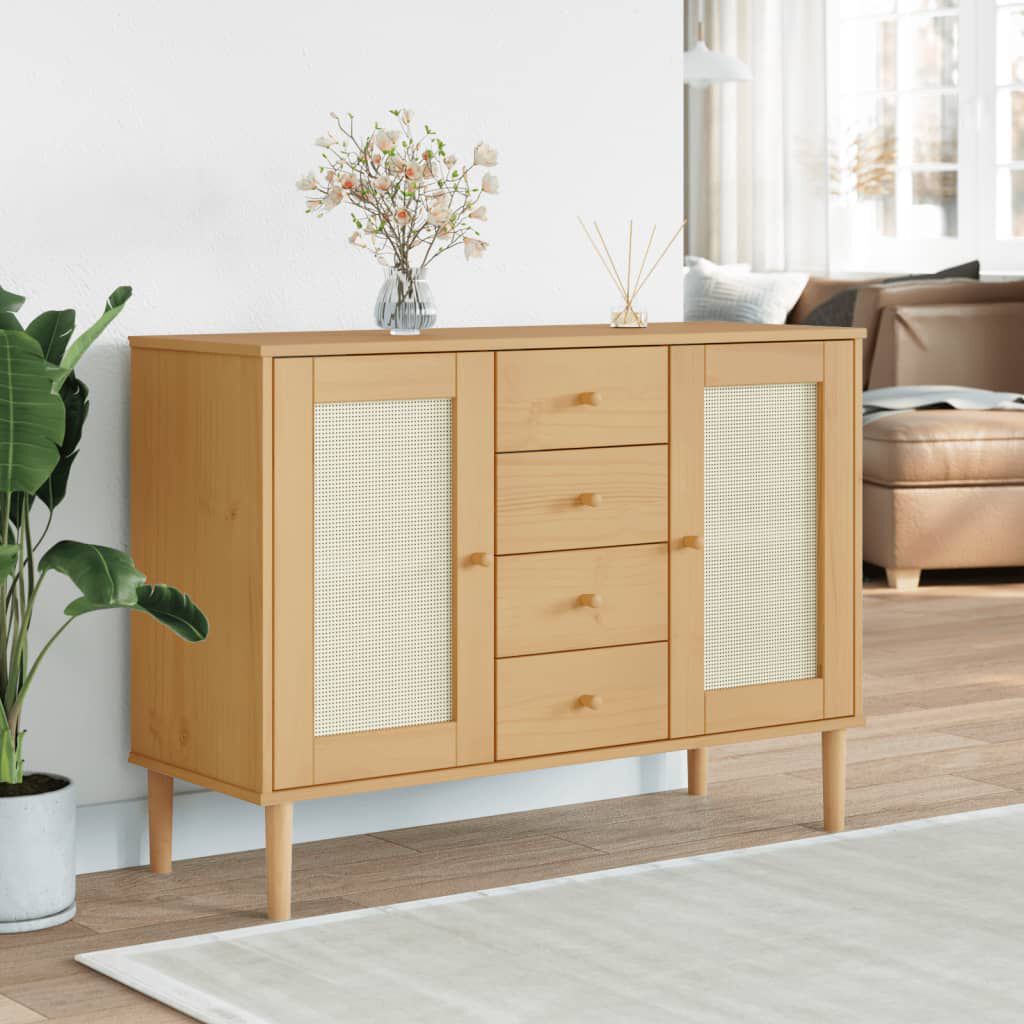vidaXL Sideboard SENJA Rattan Look Brown 112x40x80 cm Solid Wood Pine
