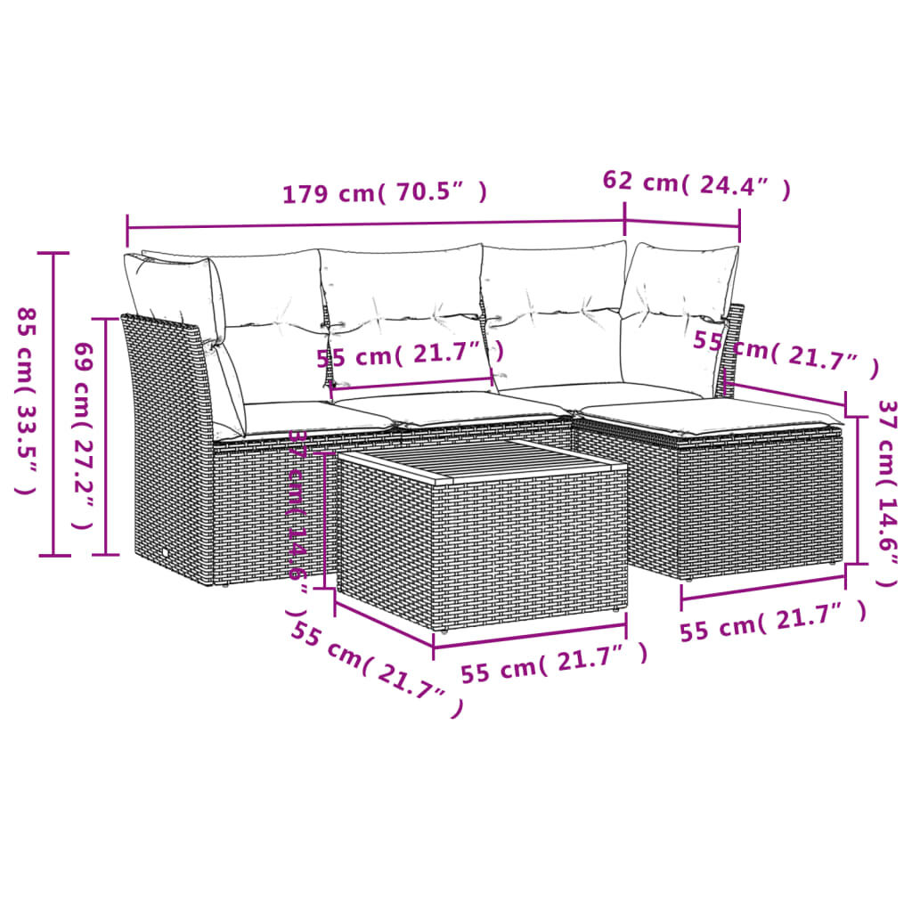 vidaXL 5 Piece Garden Sofa Set with Cushions Beige Poly Rattan