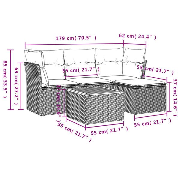vidaXL 5 Piece Garden Sofa Set with Cushions Beige Poly Rattan