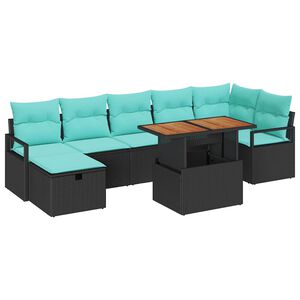 vidaXL Garden Sofa Set Height-Adjustable 8 pcs Black Poly Rattan