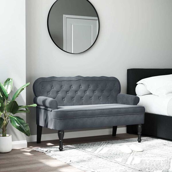 vidaXL Bench with Backrest Dark Grey 119.5x64.5x75 cm Velvet