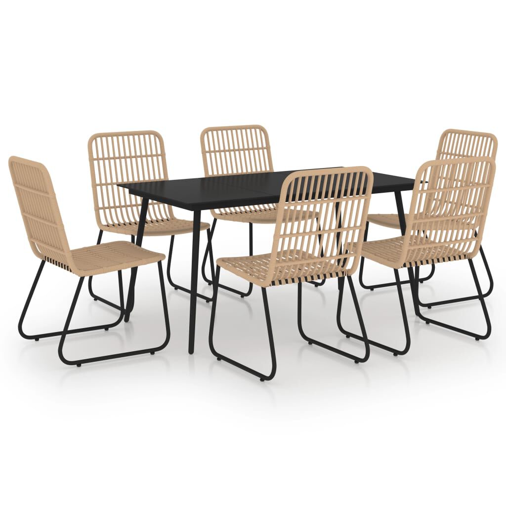 vidaXL 7 Piece Outdoor Dining Set Poly Rattan and Glass