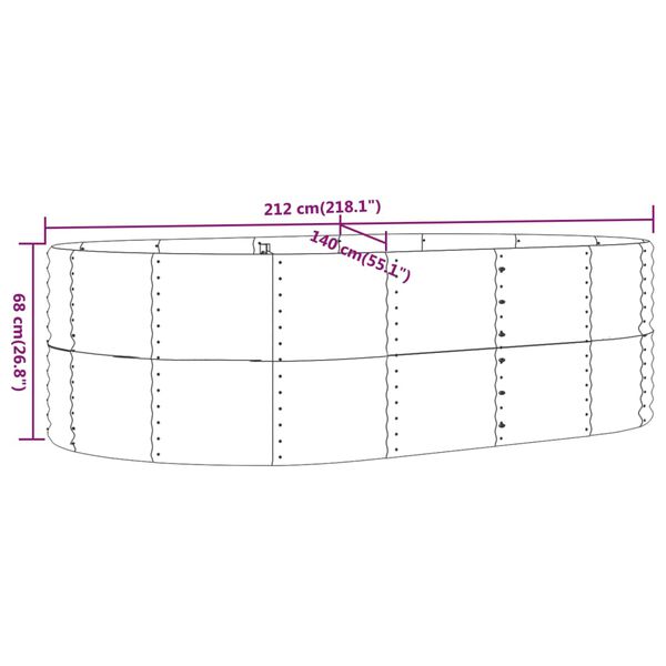 vidaXL Garden Raised Bed Grey 212x140x68 cm Powder-coated Steel