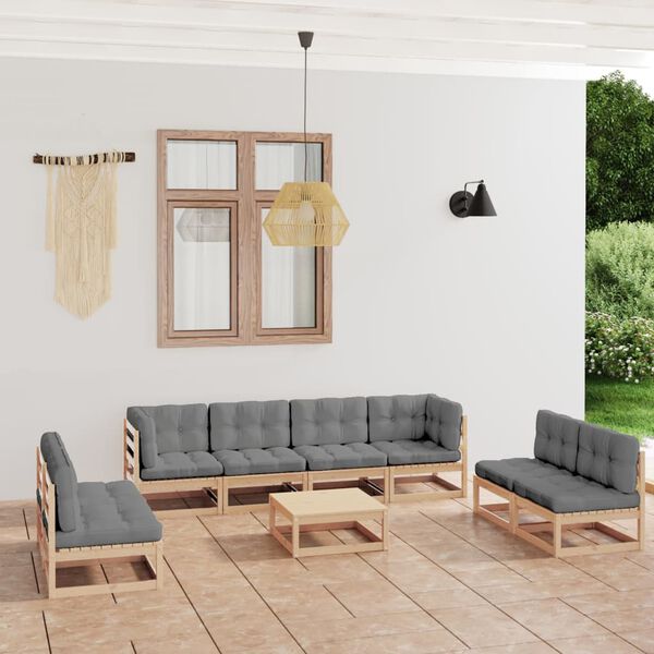 vidaXL 9 Piece Garden Lounge Set with Cushions Solid Pinewood