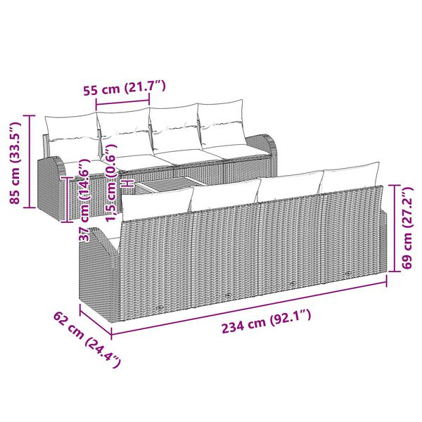 vidaXL 9 Piece Garden Sofa Set with Cushions Black Poly Rattan Acacia