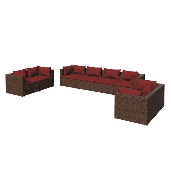 vidaXL 8 Piece Garden Lounge Set with Cushions Poly Rattan Brown