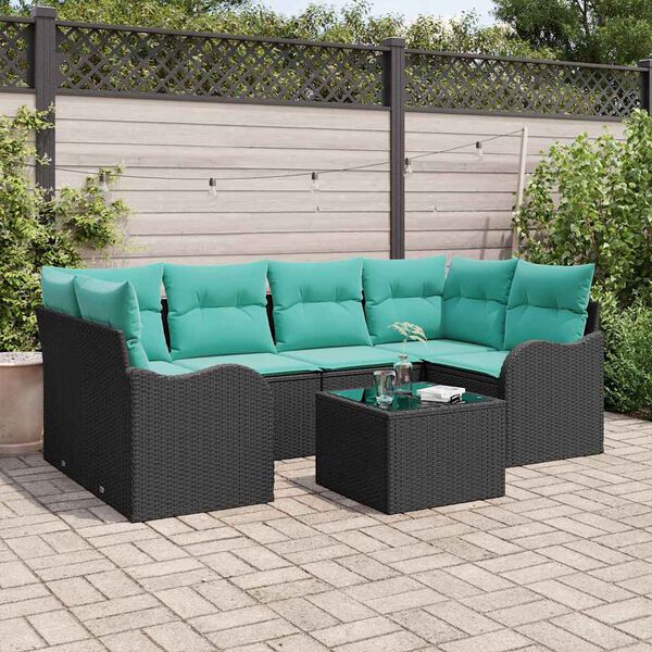 vidaXL Garden Sofa Set with Cushion Manual 7 pcs Black and Turquoise