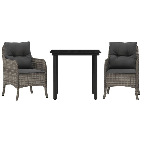 vidaXL 3 Piece Garden Dining Set with Cushions Grey Poly Rattan