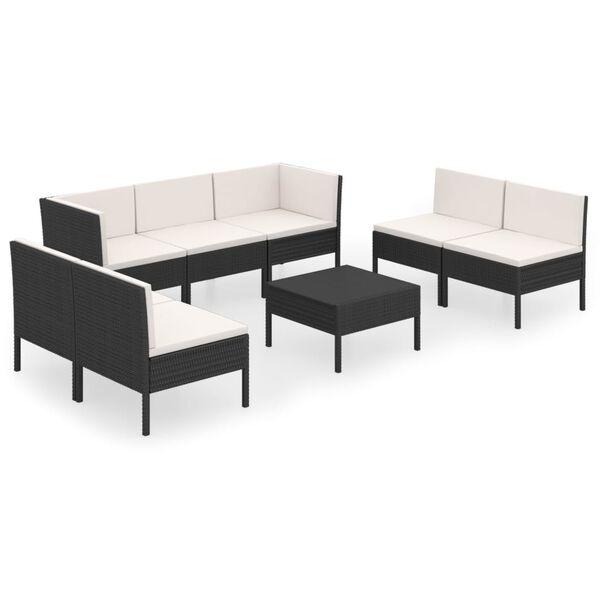 vidaXL 8 Piece Garden Lounge Set with Cushions Poly Rattan Black