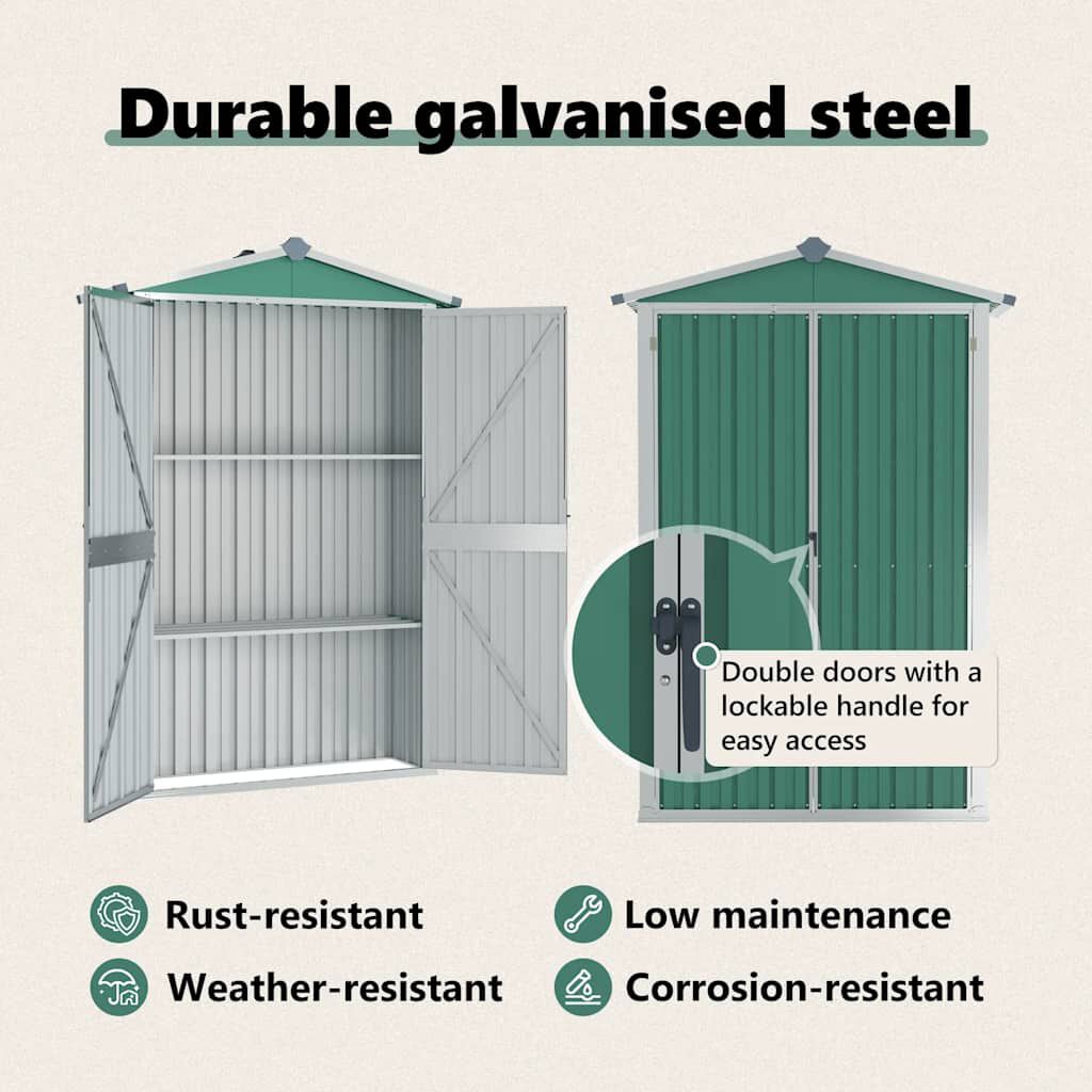 vidaXL Garden Shed Green 116x45x175 cm Galvanised Steel