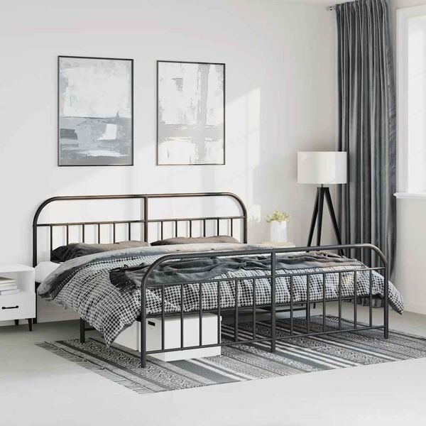 vidaXL Metal Bed Frame without Mattress with Footboard Black 193x203cm