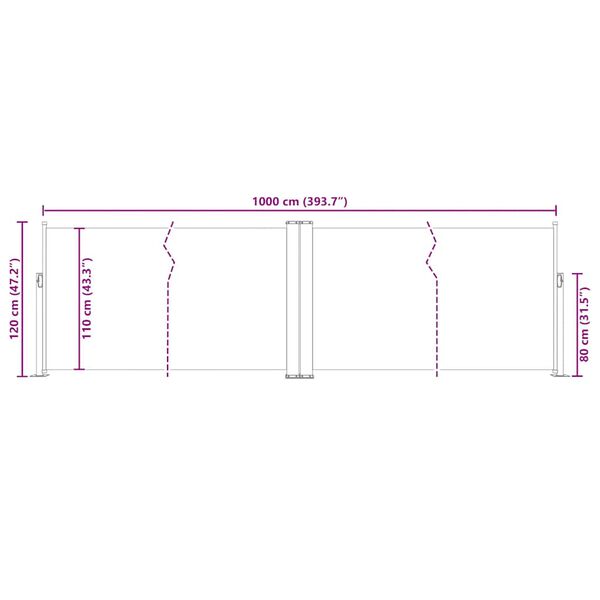 vidaXL Retractable Side Awning Cream 120x1000 cm