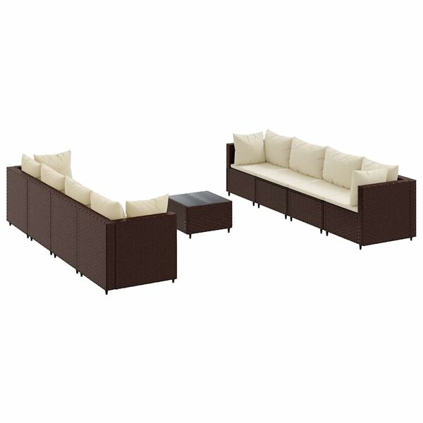 vidaXL 9 Piece Garden Lounge Set with Cushions Brown Poly Rattan