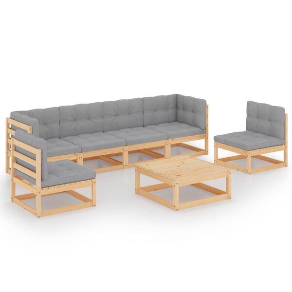 vidaXL 7 Piece Garden Lounge Set with Cushions Solid Pinewood