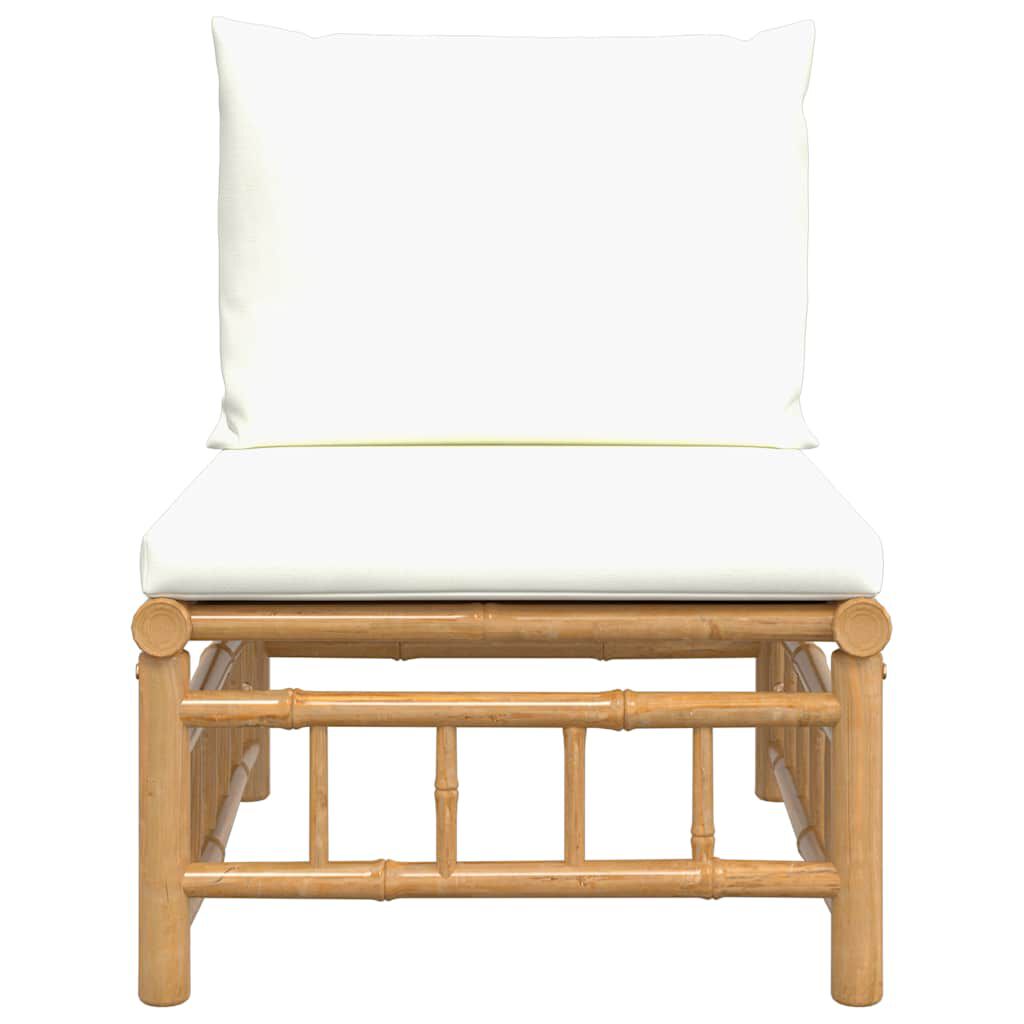 vidaXL Garden Middle Sofa with Cream White Cushions Bamboo