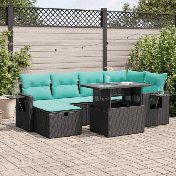 vidaXL 7 Piece Garden Sofa Set with Cushions Grey Poly Rattan Acacia