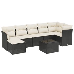 vidaXL 7 Piece Garden Sofa Set with Cushions Black Poly Rattan