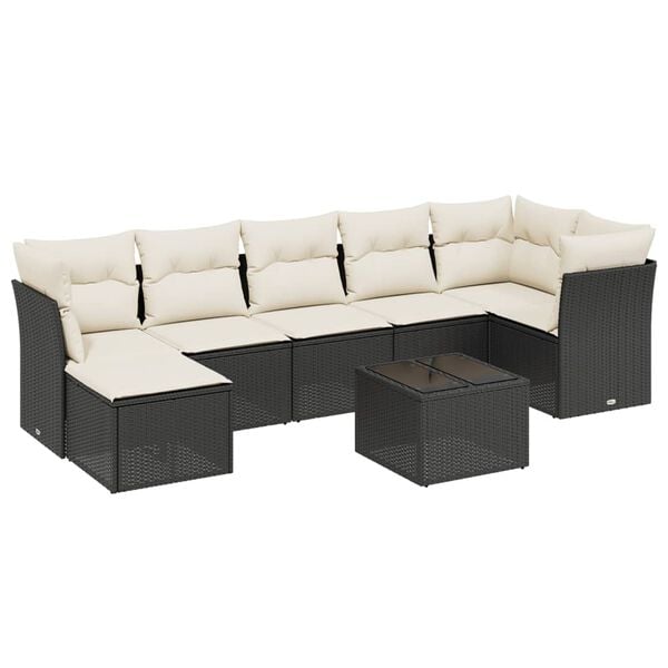vidaXL 7 Piece Garden Sofa Set with Cushions Black Poly Rattan