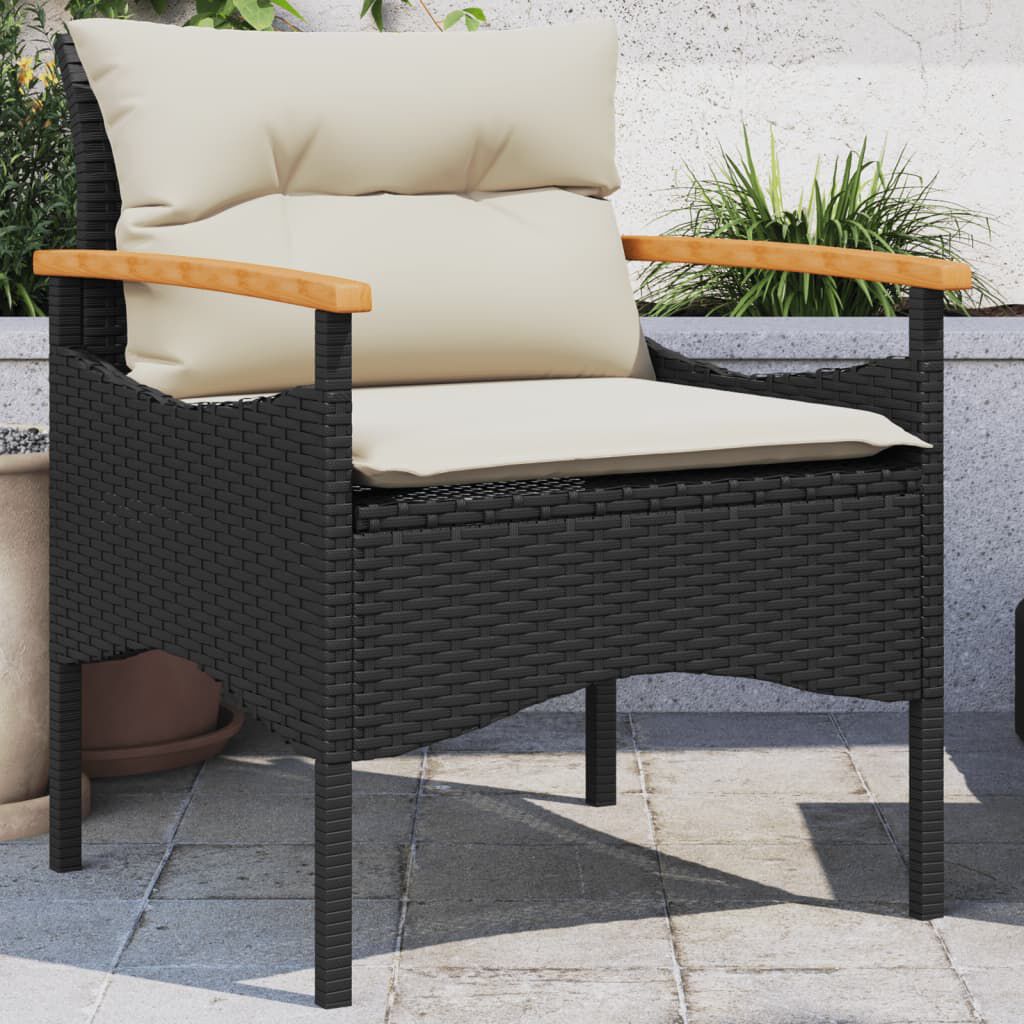 vidaXL 3 Piece Garden Sofa Set with Cushions Black Poly Rattan