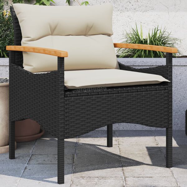 vidaXL 3 Piece Garden Sofa Set with Cushions Black Poly Rattan