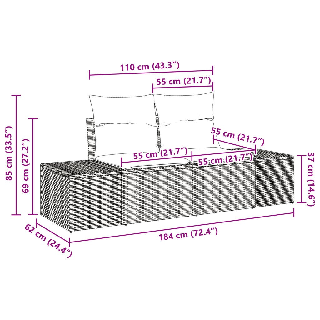 vidaXL 11 Piece Garden Sofa Set with Cushions Grey Poly Rattan