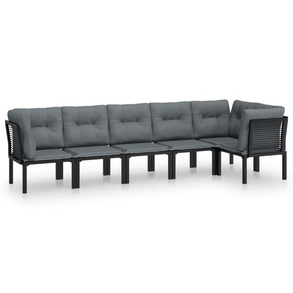 vidaXL 6 Piece Garden Lounge Set Black and Grey Poly Rattan