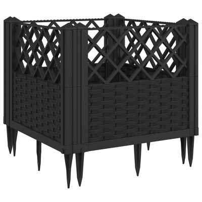 vidaXL Garden Planter with Pegs Black 43.5x43.5x43.5 cm PP