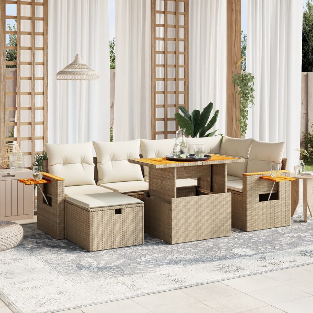 vidaXL 7 Piece Garden Sofa Set with Cushions Beige Poly Rattan