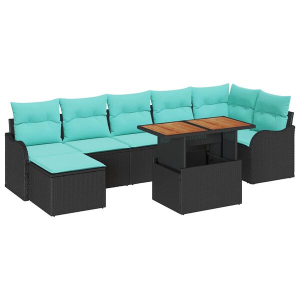 vidaXL Garden Sofa Set with Cushion 8 pcs Black and blue