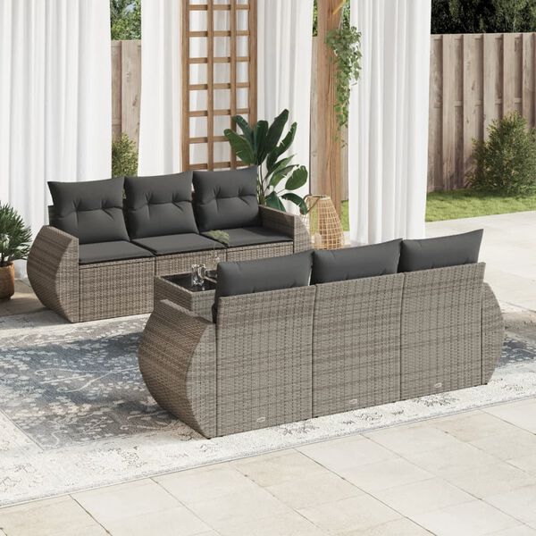 vidaXL 7 Piece Garden Sofa Set with Cushions Grey Poly Rattan