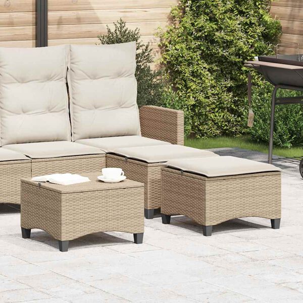 vidaXL Garden Stools with Cushions 2 pcs Beige 55x55x36 cm Poly Rattan