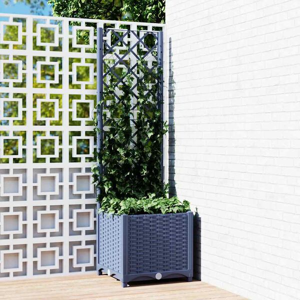 vidaXL Garden Planter with Trellis Blue Grey 40x40x136 cm PP