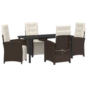vidaXL Garden Dining Set with Cushion 5 pcs Brown Poly Rattan