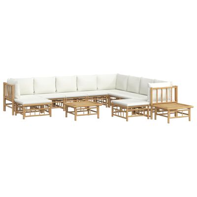 vidaXL 12 Piece Garden Lounge Set with Cream White Cushions Bamboo