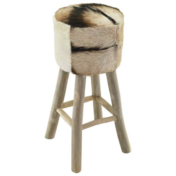 vidaXL Bar Stool Real Leather and Solid Teak Wood