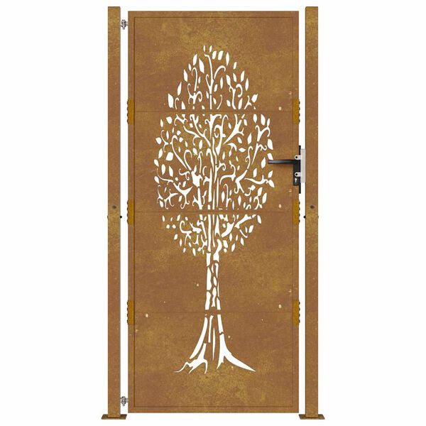 vidaXL Garden Gate 100x200 cm Corten Steel Tree Design