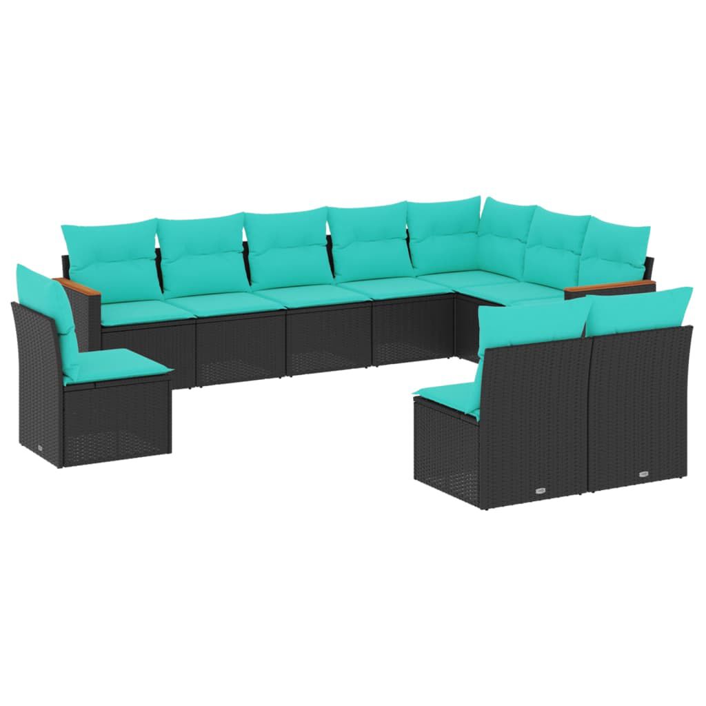 vidaXL 10 Piece Garden Sofa Set with Cushions Black Poly Rattan