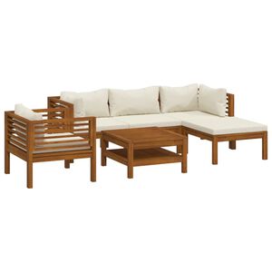 vidaXL 6 Piece Garden Lounge Set with Cream Cushion Solid Acacia Wood