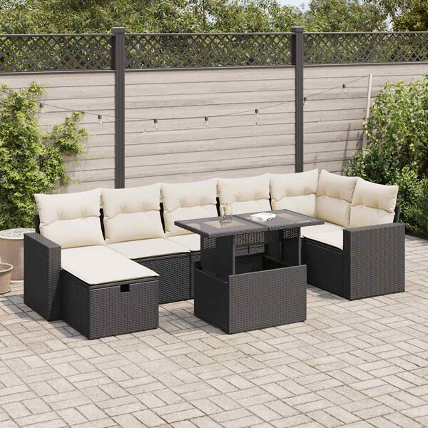 vidaXL 8 Piece Garden Sofa Set with Cushions Black Poly Rattan