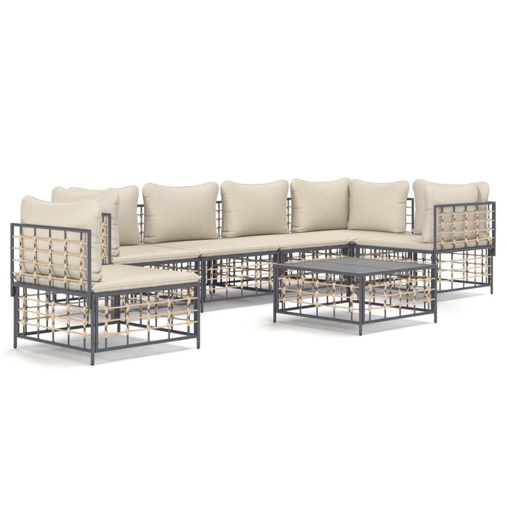 vidaXL 7 Piece Garden Lounge Set with Cushions Anthracite Poly Rattan