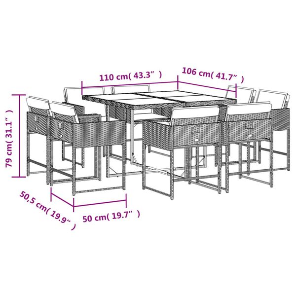 vidaXL 9 Piece Garden Dining Set with Cushions Grey Poly Rattan