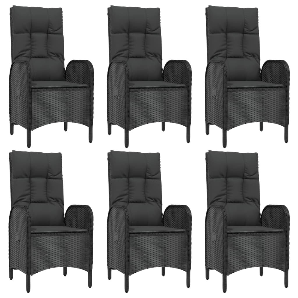 vidaXL 7 Piece Garden Dining Set with Cushions Black Poly Rattan