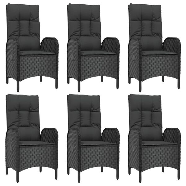 vidaXL 7 Piece Garden Dining Set with Cushions Black Poly Rattan