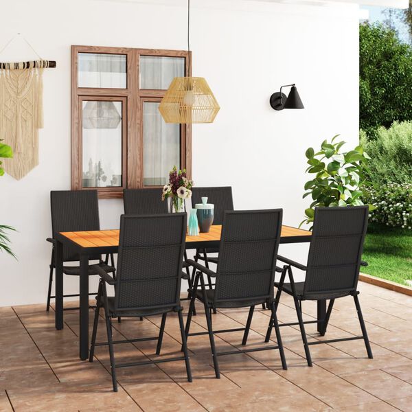 vidaXL 7 Piece Garden Dining Set Black and Brown