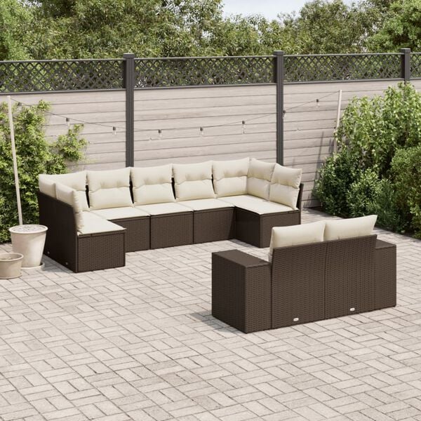 vidaXL 9 Piece Garden Sofa Set with Cushions Brown Poly Rattan