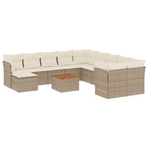 vidaXL 12 Piece Garden Sofa Set with Cushions Beige Poly Rattan