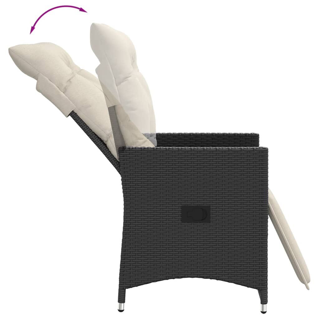 vidaXL 3 Piece Bistro Set with Cushions Black Poly Rattan