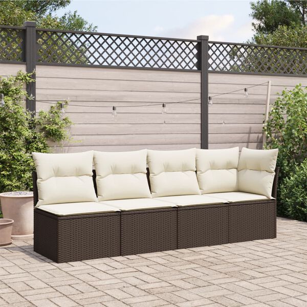 vidaXL Garden Sofa with Cushions 4-Seater Brown Poly Rattan