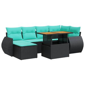 vidaXL 7 Piece Garden Sofa Set with Cushions Black Poly Rattan
